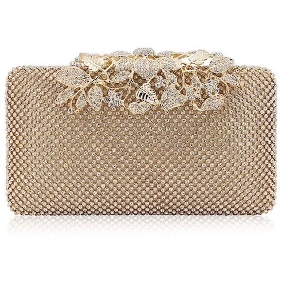 Rhinestone Crystal Clutch Evening Bag with Flower Clasp - Picture 3 of 8